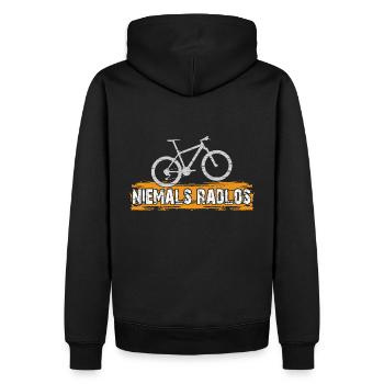 Niemals Radlos - Bikermotiv lustiger Bikerspruch - Männer Premium Bio Hoodie - Schwarz - Hinten - Nico (187cm)