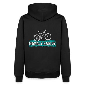 Niemals Radlos - Bikermotiv lustiger Bikerspruch - Männer Premium Bio Hoodie - Schwarz - Hinten - Nico (187cm)