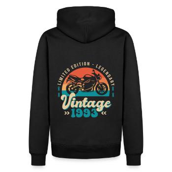 1993 Anniversaire moto motard - Sweat à capuche Premium bio Homme - noir - Dos - Nico (187cm)