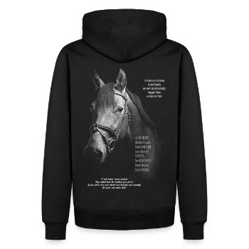 PFERD, PFERDE REITEN ZITATE PHILOSOPHISCH - Männer Premium Bio Hoodie - Schwarz - Hinten - Nico (187cm)