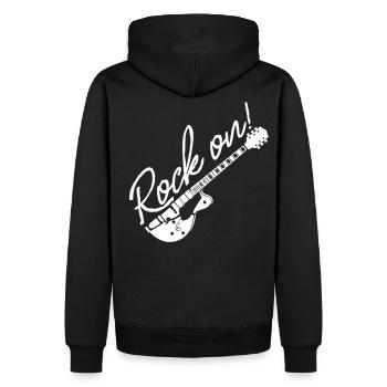 Rock On à la guitare - Sweat à capuche Premium bio Homme - noir - Dos - Nico (187cm)