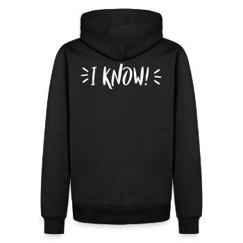 I know - Men’s Premium Organic Hoodie - black - Back - Nico (187cm)