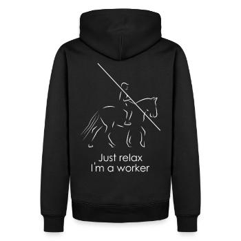 Détendez-vous je suis un ouvrier lignes blanches - Sweat à capuche Premium bio Homme - noir - Dos - Nico (187cm)