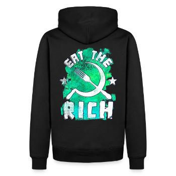 Mange les riches - Couteau et fauceur - Sweat à capuche Premium bio Homme - noir - Dos - Nico (187cm)