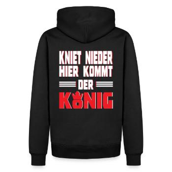 Funny saying Here comes the king gift idea - Men’s Premium Organic Hoodie - black - Back - Nico (187cm)