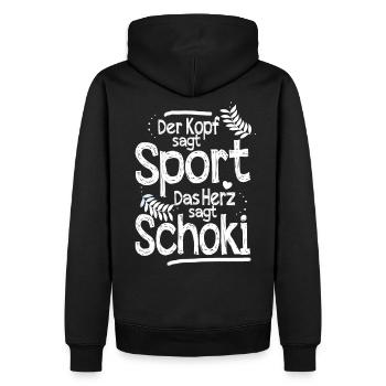 Lustiger Spruch Sport und Schokolade - Männer Premium Bio Hoodie - Schwarz - Hinten - Nico (187cm)