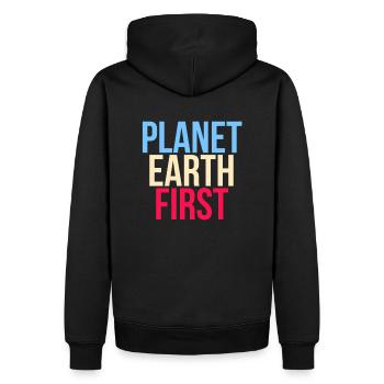 Planet Earth First - Fridays For Future - Männer Premium Bio Hoodie - Schwarz - Hinten - Nico (187cm)