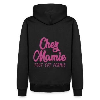 Chez mamie tout est permis cadeau Mamie - Sweat à capuche Premium bio Homme - noir - Dos - Nico (187cm)