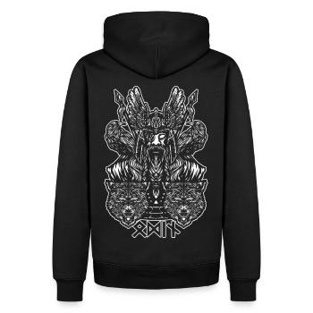 Odin - Wölfe & Raben - Männer Premium Bio Hoodie - Schwarz - Hinten - Nico (187cm)