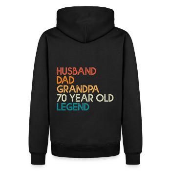 70 ans anniversaire cadeau mari papa papy - Sweat à capuche Premium bio Homme - noir - Dos - Nico (187cm)