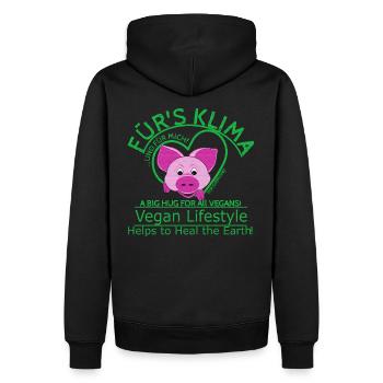 Klima männl.Schwein Vegan SabineVegan - Männer Premium Bio Hoodie - Schwarz - Hinten - Nico (187cm)