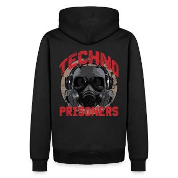 Hard Dark Acid Techno - Gasmasken-Kopfhörer - Männer Premium Bio Hoodie - Schwarz - Hinten - Nico (187cm)