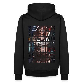 Techno Cyber Anime Girl | Otaku Leben - Männer Premium Bio Hoodie - Schwarz - Hinten - Nico (187cm)