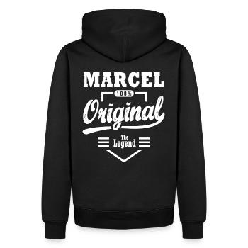 Marcel original cadeau personnalisé prénom marcel - Sweat à capuche Premium bio Homme - noir - Dos - Nico (187cm)