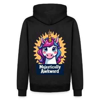 Majestätisch unbeholfenes Einhorn Nahaufnahme Design - Männer Premium Bio Hoodie - Schwarz - Hinten - Nico (187cm)