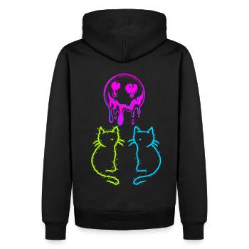 80er 90er Retro Katzen Sonne Vintage Katzen - Männer Premium Bio Hoodie - Schwarz - Hinten - Nico (187cm)