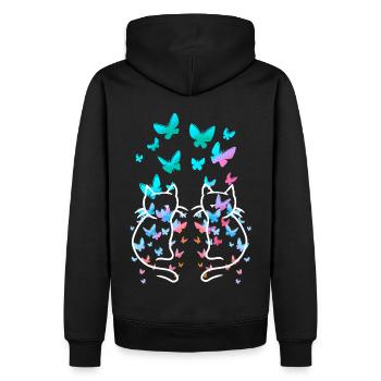 80s Retro Cat Vintage Spring Butterflies - Men’s Premium Organic Hoodie - black - Back - Nico (187cm)
