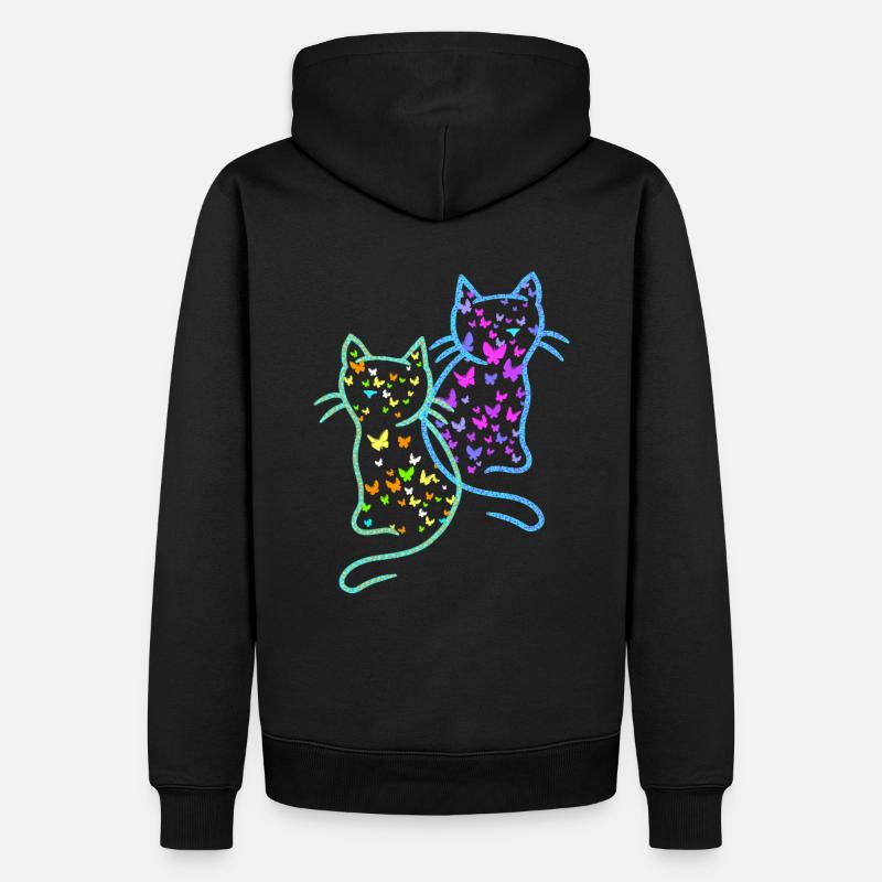 Printemps Été Chats Chat Papillons - Sweat à capuche Premium bio Homme - noir