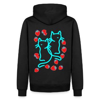 80er 90er Katzen Katze Erdbeeren Sommer Vintage - Männer Premium Bio Hoodie - Schwarz - Hinten - Nico (187cm)