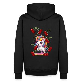 80er 90er Einhorn Einhörner Kirschen Retro Sommer - Männer Premium Bio Hoodie - Schwarz - Hinten - Nico (187cm)