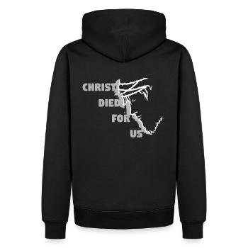 Christus starb für uns - Deutsch - Männer Premium Bio Hoodie - Schwarz - Hinten - Nico (187cm)