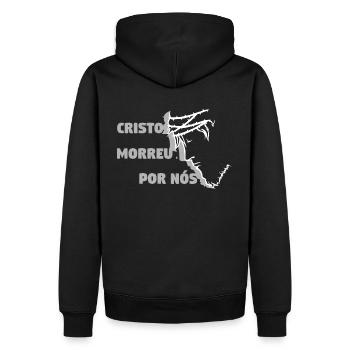 Christus ist für uns gestorben - Portugiesisch - Männer Premium Bio Hoodie - Schwarz - Hinten - Nico (187cm)