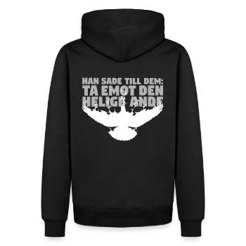 Receive Comforter - Schwedisch - Männer Premium Bio Hoodie - Schwarz - Hinten - Nico (187cm)