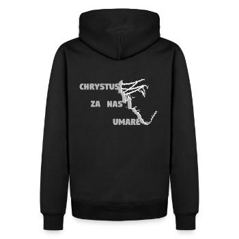 Christus ist für uns gestorben - Polnisch - Männer Premium Bio Hoodie - Schwarz - Hinten - Nico (187cm)
