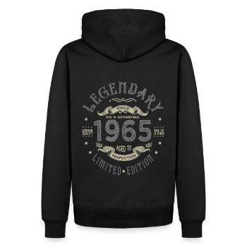 1965 Anniversaire legendary Né 1965 - Sweat à capuche Premium bio Homme - noir - Dos - Nico (187cm)