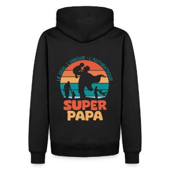 papa cadeau superpapa fête des pères - Sweat à capuche Premium bio Homme - noir - Dos - Nico (187cm)