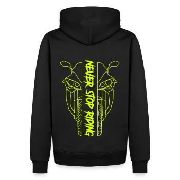 R1 RN22 Never Stop Riding - Männer Premium Bio Hoodie - Schwarz - Hinten - Nico (187cm)
