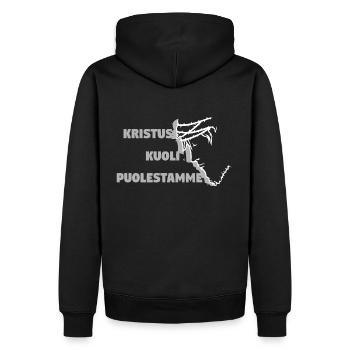 Christ est mort pour nous - Finnois - Sweat à capuche Premium bio Homme - noir - Dos - Nico (187cm)