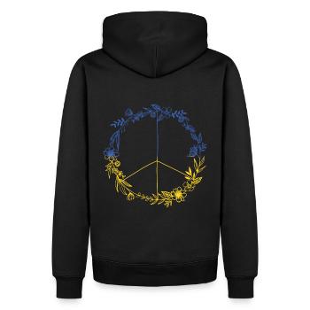 PEACE UKRAINE - Floral Edition - Symbol - Männer Premium Bio Hoodie - Schwarz - Hinten - Nico (187cm)
