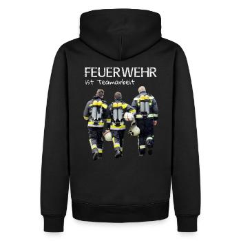 Feuerwehr ist Teamarbeit - Männer Premium Bio Hoodie - Schwarz - Hinten - Nico (187cm)