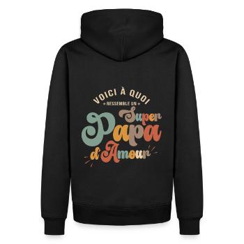 idée papa cadeau fête des pères super papa - Sweat à capuche Premium bio Homme - noir - Dos - Nico (187cm)