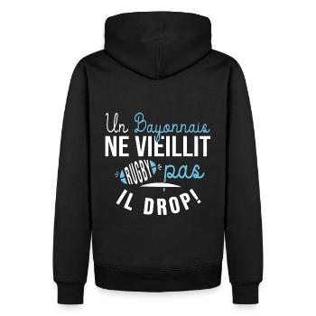 Ruby bayonne anniversaire supporter bayonnais - Sweat à capuche Premium bio Homme - noir - Dos - Nico (187cm)