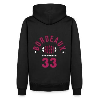 Rugby Bordeaux supporter Girondins 33 - Sweat à capuche Premium bio Homme - noir - Dos - Nico (187cm)