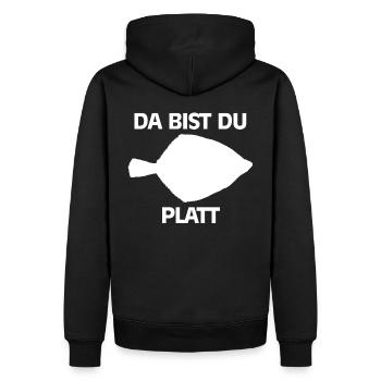 Da Bist Du Platt Geschenk Angler Scholle Ostsee - Männer Premium Bio Hoodie - Schwarz - Hinten - Nico (187cm)