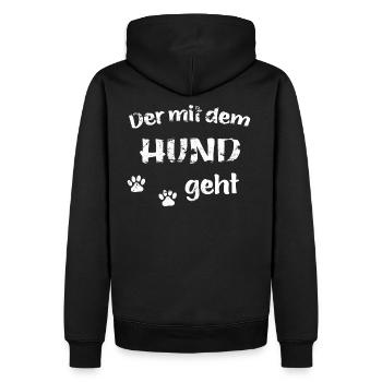Qui va avec le chien - look usé - Sweat à capuche Premium bio Homme - noir - Dos - Nico (187cm)
