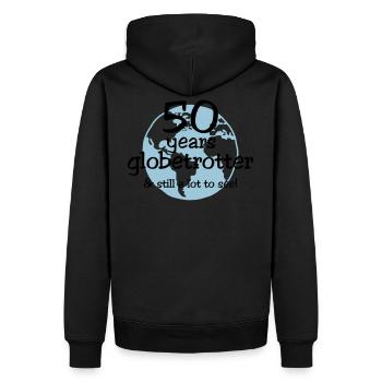 50 years globetrotter & still a lot to see ! - Sweat à capuche Premium bio Homme - noir - Dos - Nico (187cm)