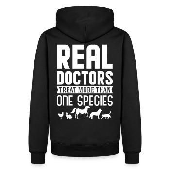 De vrais médecins traitent plus d'une espèce - Sweat à capuche Premium bio Homme - noir - Dos - Nico (187cm)