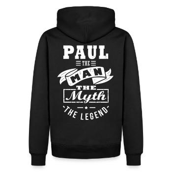 PAUL der Mann, der Mythos, Legende personalisiertes Geschenk - Männer Premium Bio Hoodie - Schwarz - Hinten - Nico (187cm)