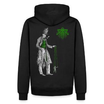 Der Puppenspieler - Männer Premium Bio Hoodie - Schwarz - Hinten - Nico (187cm)