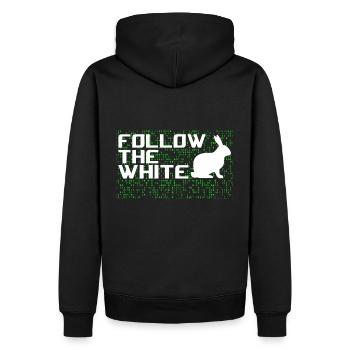 Follow the white rabbit! - Men’s Premium Organic Hoodie - black - Back - Nico (187cm)