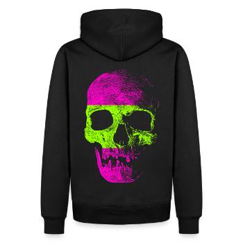 Neon Retro Totenkopf - Männer Premium Bio Hoodie - Schwarz - Hinten - Nico (187cm)