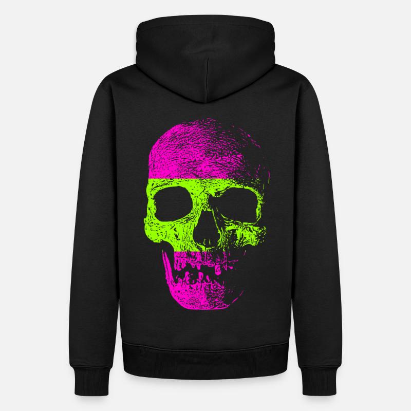 Neon Retro Totenkopf - Männer Premium Bio Hoodie - Schwarz
