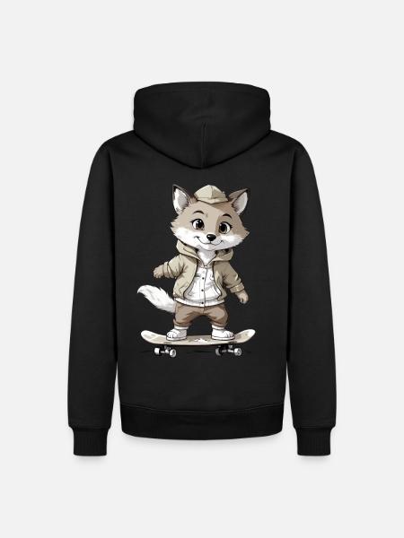 Little Fox Skateboarder Skateboard - Sweat à capuche Premium bio Homme - noir