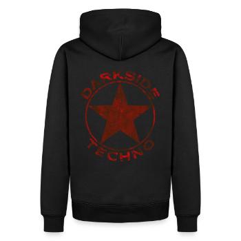 Darkside Techno abgewetzt Roter Stern - Männer Premium Bio Hoodie - Schwarz - Hinten - Nico (187cm)