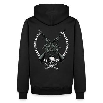 Waffen - Männer Premium Bio Hoodie - Schwarz - Hinten - Nico (187cm)