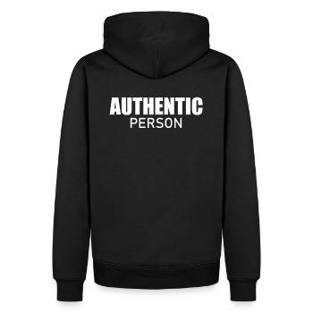Authentic person - Authentische Person - Männer Premium Bio Hoodie - Schwarz - Hinten - Nico (187cm)